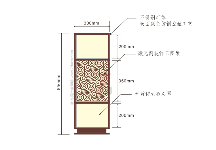 麻豆精品无码照明2020新款新中式祥云矮柱柱头灯850mm高尺寸示意图
